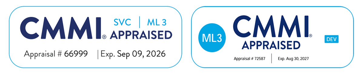 Badges of ITCON's Accreditations: ISO 9001:2015, ISO/IEC 27001:2013, ISO/IEC 20000-1:2018, CMMI SVC Level 3, CMMI DEV Level 3